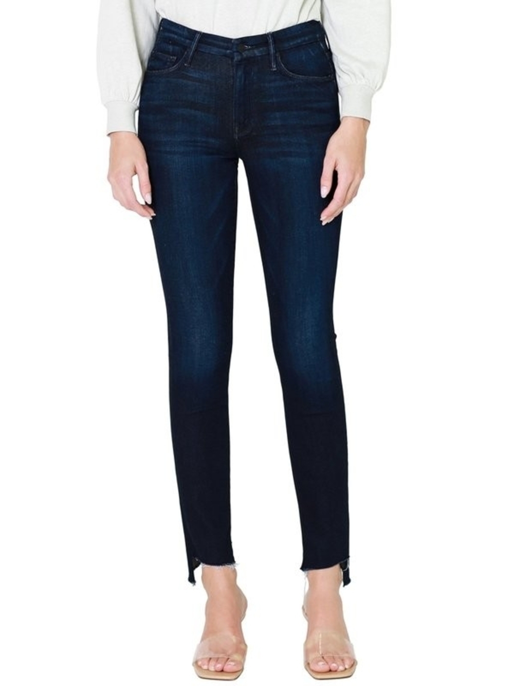 MOTHER The Looker Two Step Ankle Fray Skinny Jeans 32 Dark Wash Stretch Denim
